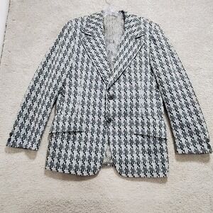 Lucasini Blazer Jacket Mens 40 White Black Geometric Notch Lapel Single Breasted